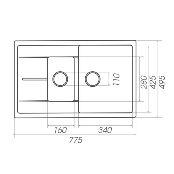 Мойка для кухни Platinum 7850W TOSKANA матовая прямоугольная, 2 чаши, серая