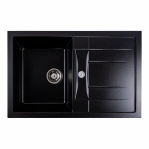 Гранитная мойка для кухни Platinum 7850 TROYA матовая прямоугольная, с крылом, черная металлик