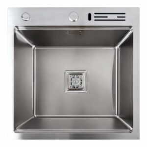 Мойка кухонная Platinum Handmade 50x50 (толщина 3,0/1,0 мм), с подставкой для ножей, нержавеющая сталь
