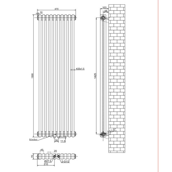 Дизайнерский радиатор ARTTIDESIGN Bari II 10/1500/470/50