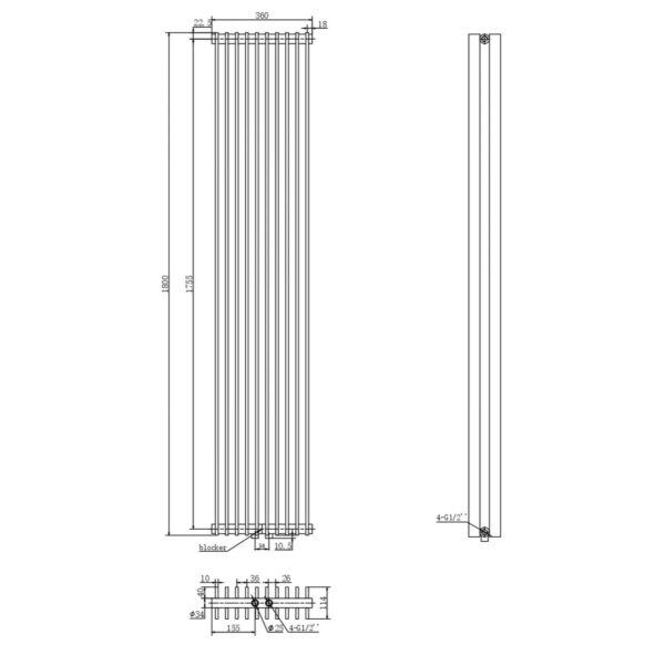 Дизайнерский радиатор ARTTIDESIGN Pesaro II 10/1800/360