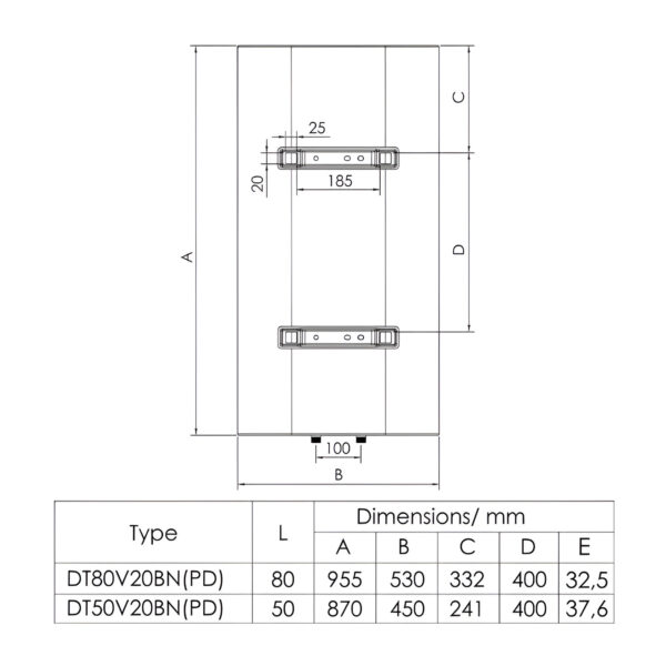 Водонагреватель электрический Onlyheat DT50V20BNPD вертикальный, мокрый ТЭН 2 кВт