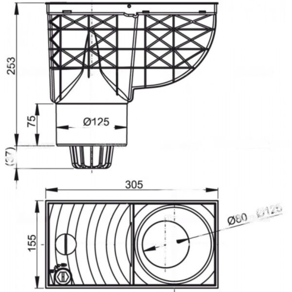 Трап сливной ALCA PLAST 300*155/125 подводка прямая