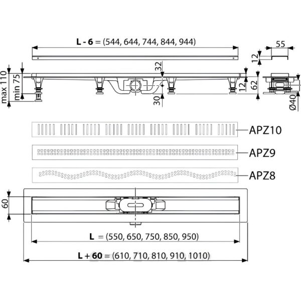 Трап сливной Alcaplast APZ9-850М прямоугольный