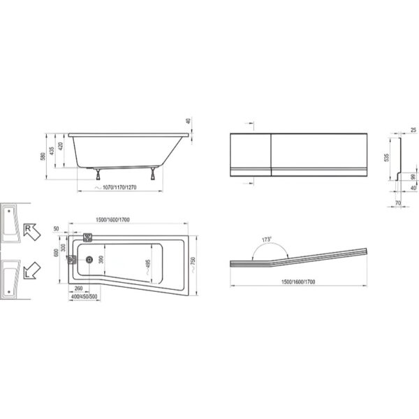 Ванна асимметричная RAVAK BE HAPPY II 170x75