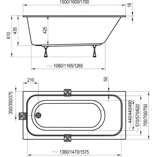 Ванна прямоугольная RAVAK CHROME SLIM