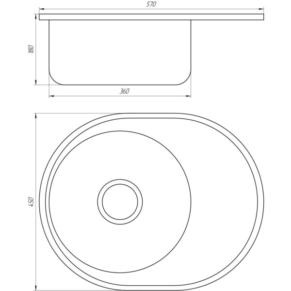 Кухонная мойка врезная MIRA Decor MR 5745 D 570х450 круглая, с крылом