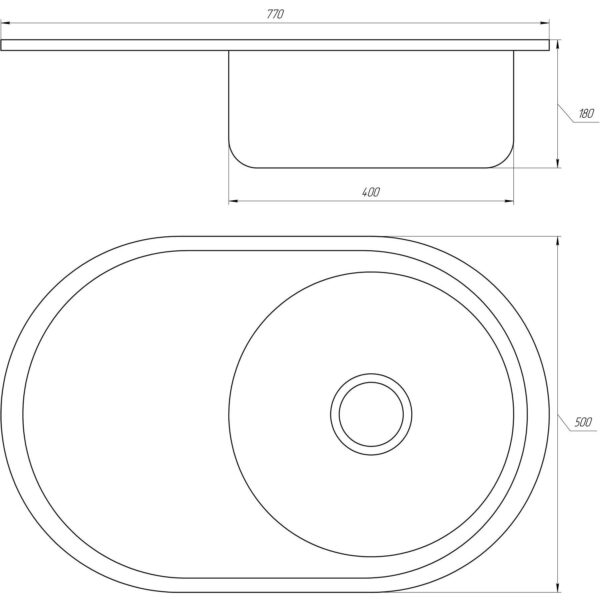 Кухонная мойка врезная MIRA Satin MR 7750 D 770х500 овальная, с крылом