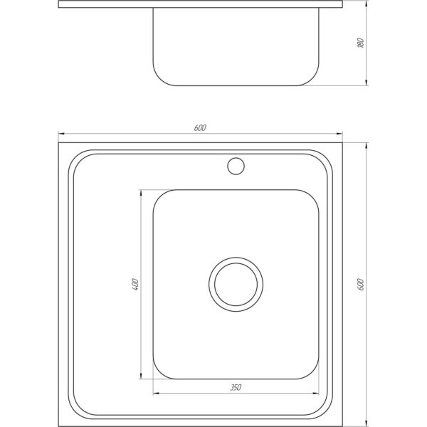 Кухонная мойка накладная MIRA Satin MR 6060 R E 600х600 квадратная, с крылом