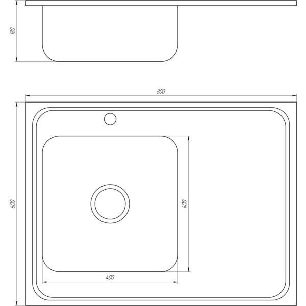 Кухонная мойка накладная MIRA Decor MR 6060 L D 800х600 прямоугольная, с крылом