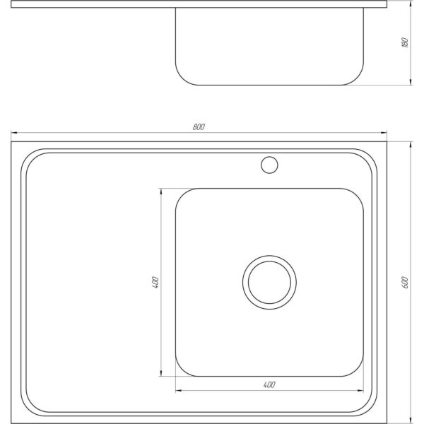 Кухонная мойка накладная MIRA Satin MR 8060 R E 800х600 прямоугольная, с крылом