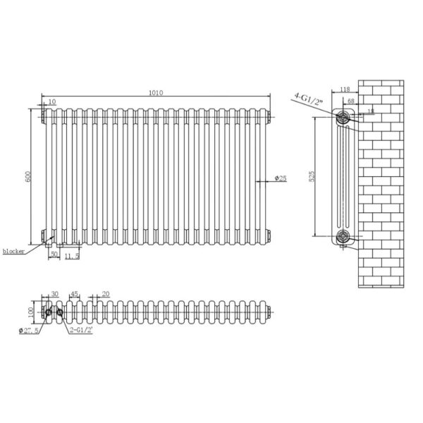 Дизайнерский радиатор отопления ARTIDESIGN Bari III G 22/600/1010/50 горизонтальный белый