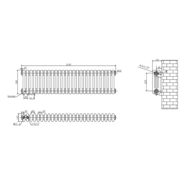 Дизайнерский радиатор отопления ARTIDESIGN Bari III G 26/300/1190/50 горизонтальный белый матовый