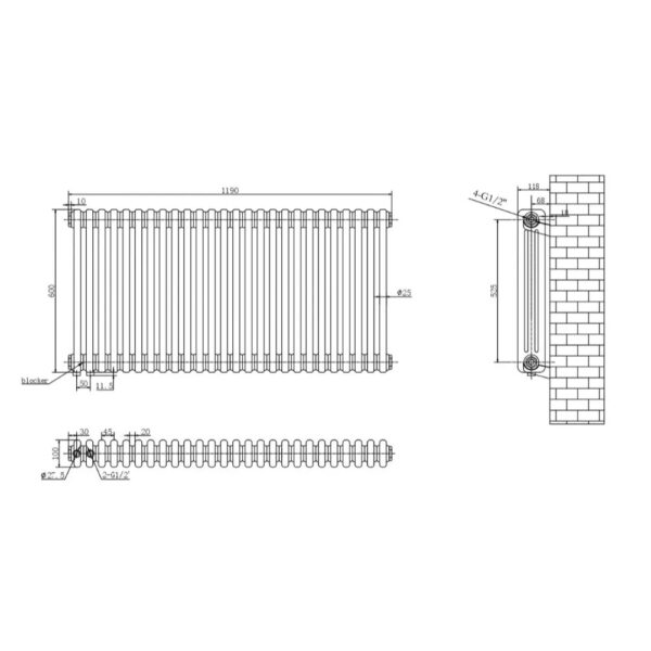 Дизайнерский радиатор отопления ARTIDESIGN Bari III G 26/600/1190/50 горизонтальный