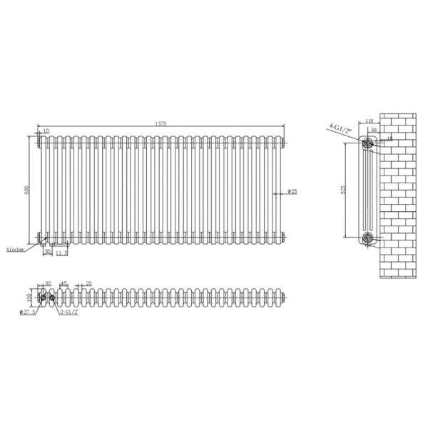 Дизайнерский радиатор отопления ARTIDESIGN Bari III G 30/600/1370/50