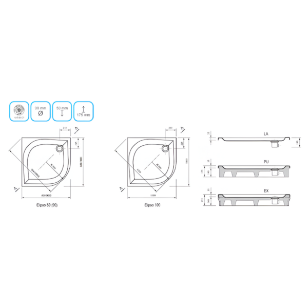 Душевой поддон Ravak Elipso 90 Pan 90х90 четверть круга, белый