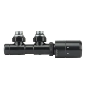 Кран для радиатора Vario Term TWINS TUCAN 3/4" угловой правый, черный хром (TSGS0202CFK/L(Cu)