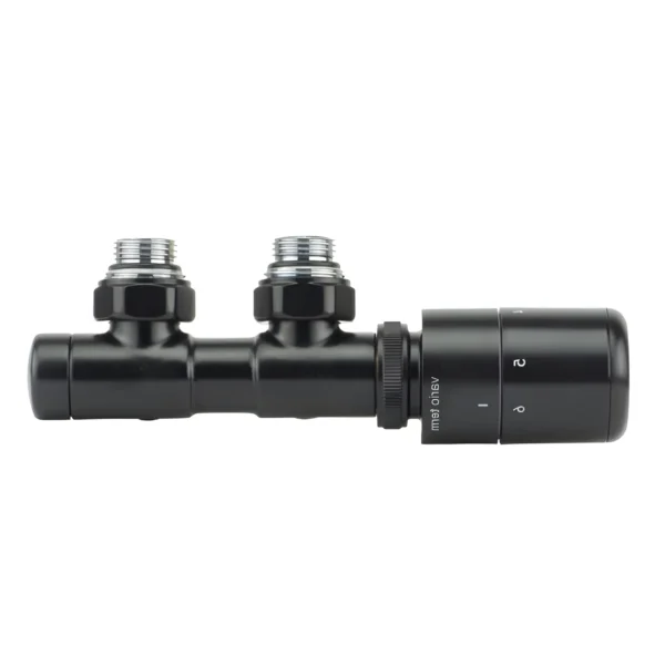 Кран для радиатора Vario Term TWINS TUCAN 3/4" угловой правый, черный хром (TSGS0202CFK/L(Cu)