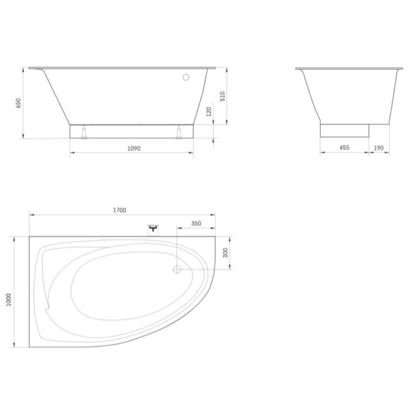 Ванна пристенная PAA Tre Grande D 170x100 угловая