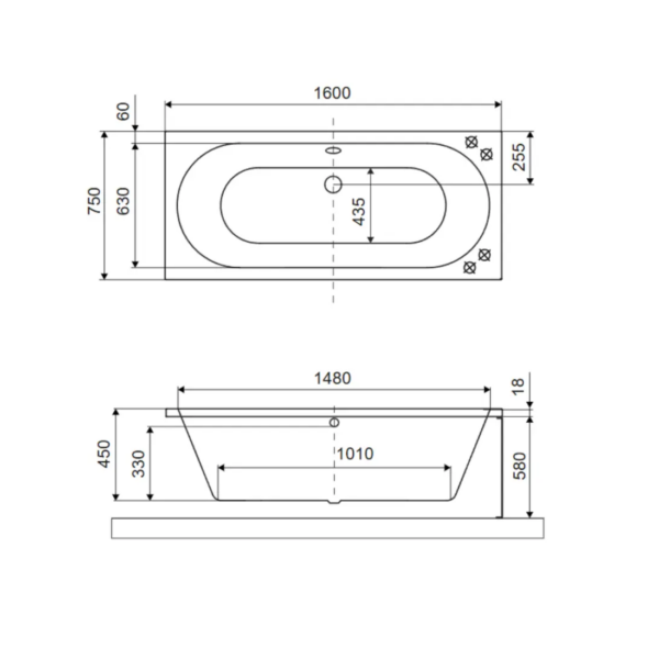 Ванна пристенная Excellent Oceana Slim 1600x750 прямоугольная матовая белая (WAEX.OCE16EDMS)