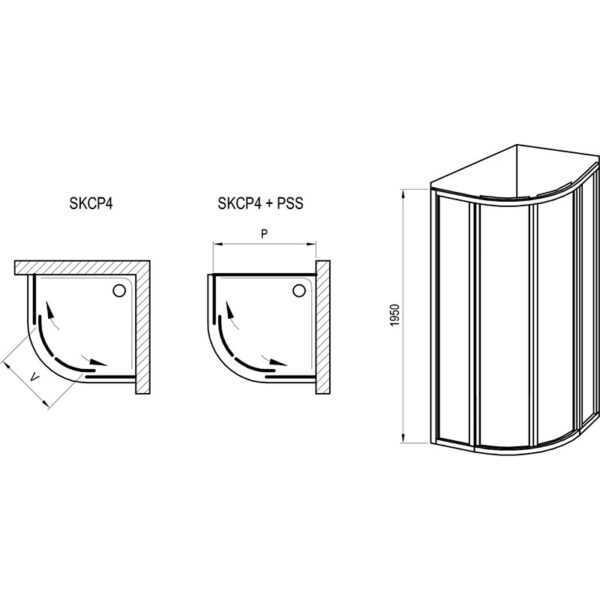 Душевая кабина полукруглая RAVAK Supernova SKCP4-80 1950x800, стекло матовое 3мм