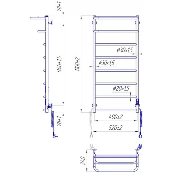 Полотенцесушитель электрический MARIO Hotel-I 1090x530 TR K