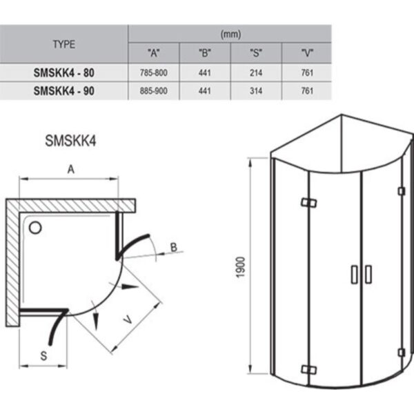 Душевая кабина полукруглая RAVAK Smartline SMSKK4-90 1900x900, стекло