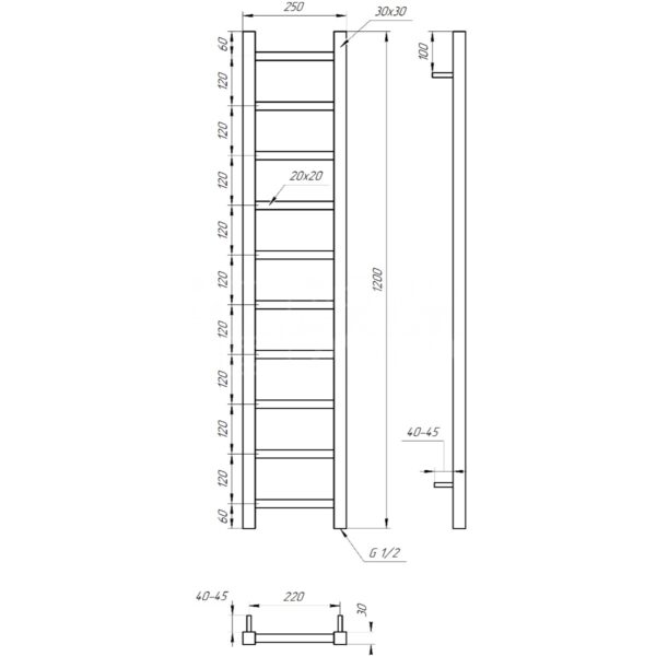 Полотенцесушитель универсальный Genesis Aqua Scala 1200х250 вертикальный, черный