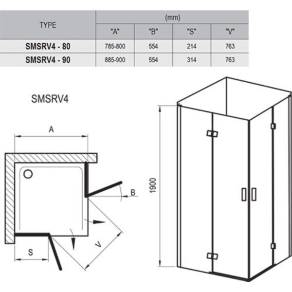 Душевая кабина квадратная RAVAK Smartline SMSRV4-90 1900х900, стекло прозрачное