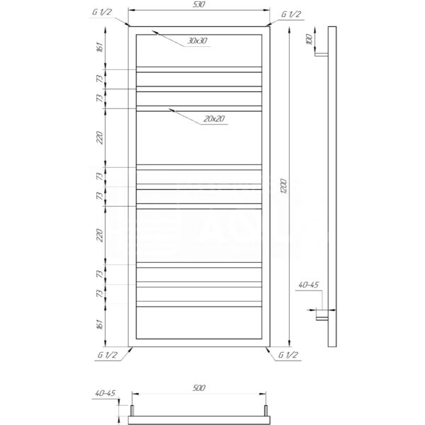 Полотенцесушитель универсальный Genesis Aqua Angel 1200х530 вертикальный, черный