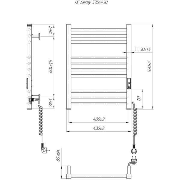 Полотенцесушитель электрический Hygge Family 570x430 с регулятором