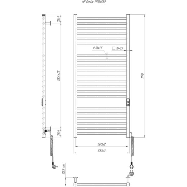 Полотенцесушитель электрический Hygge Family 1170x530 с регулятором