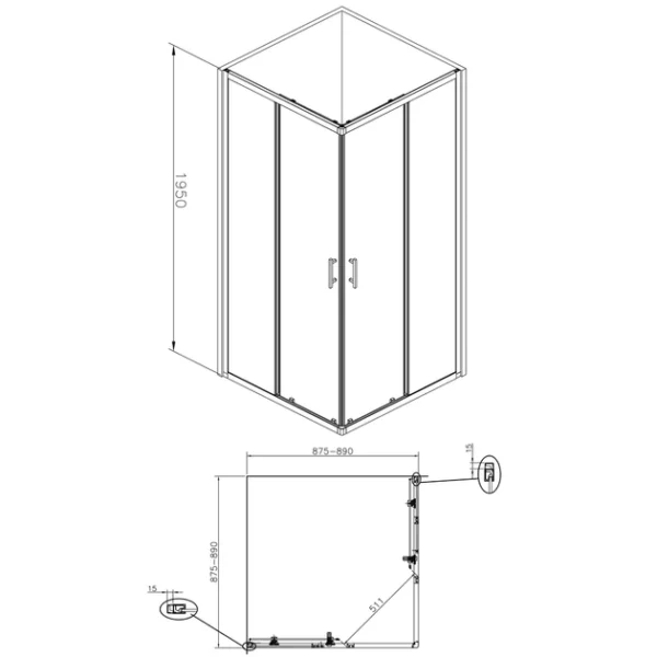 Душевые кабины DiMARCO JOLLY 195x88 квадратная, стекло 6 мм, без поддона