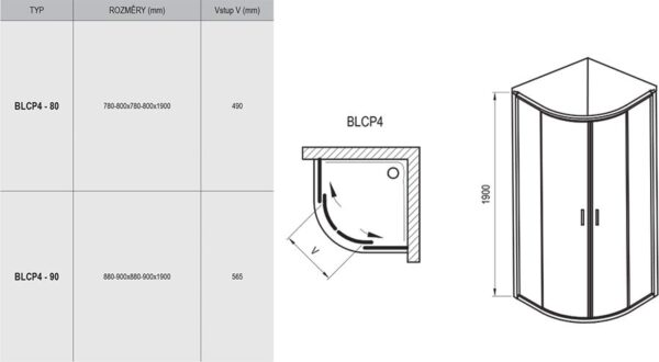 Душевая кабина полукруглая RAVAK Blix BLCP4-90 1900x900, стекло матовое 6мм