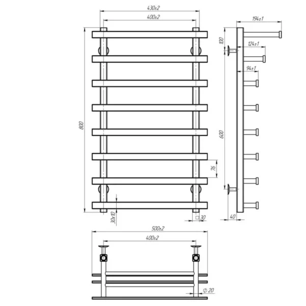 Полотенцесушитель электрический Deffi Agata П8 400x800 дизайнерский, нержавеющая сталь, белый