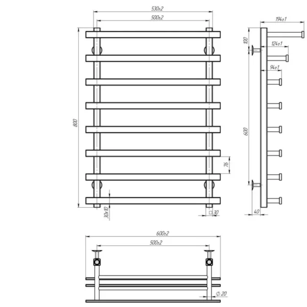 Полотенцесушитель водяной Deffi Agata П8 500x800 нержавеющая сталь хром