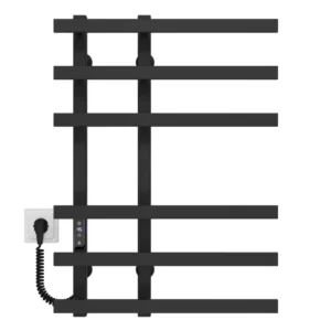 Полотенцесушитель электрический Deffi Atena П6 150х700 дизайнерский, нержавеющая сталь, черный, JD04, левое подключение