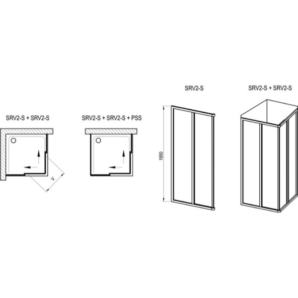 Душевая кабина квадратная RAVAK Supernova SRV2-90 S 1950х900, стекло прозрачное 3мм, без поддона