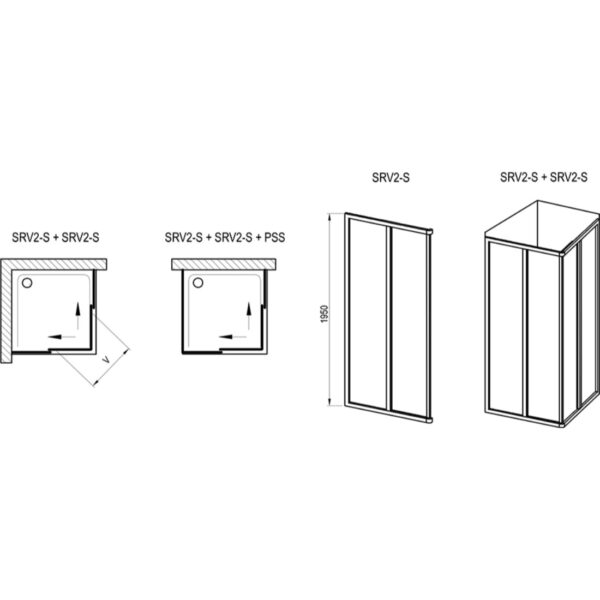 Душевая кабина квадратная RAVAK Supernova SRV2-90 S 1950х900, стекло матовое 3мм, без поддона