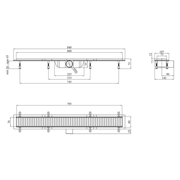 Трап линейный Kroner KRP Harz S80 Sektion 800х73,