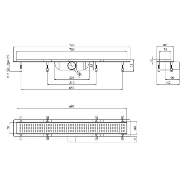 Трап линейный Kroner KRP Harz L70 Locher 700х73, серый