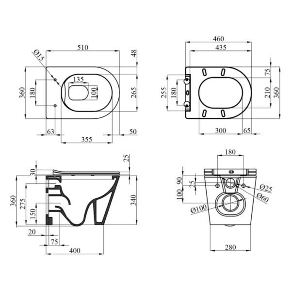 Унитаз подвесной Kroner Armada WHI513636 RIMLESS, белый+