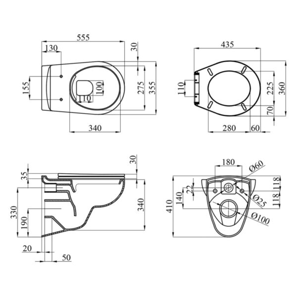 Унитаз подвесной Kroner KRP A534UF Rimless, белый+ си