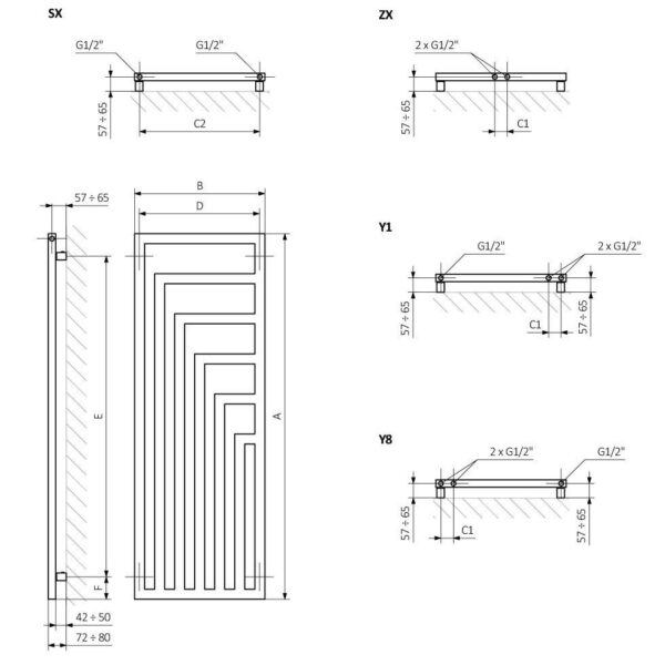 Дизайнерский полотенцесушитель Terma Angus V 1460x520