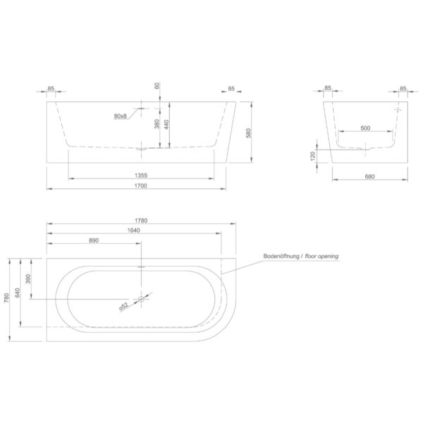 Ванна Knief Wall 1800x800 овальная, белый