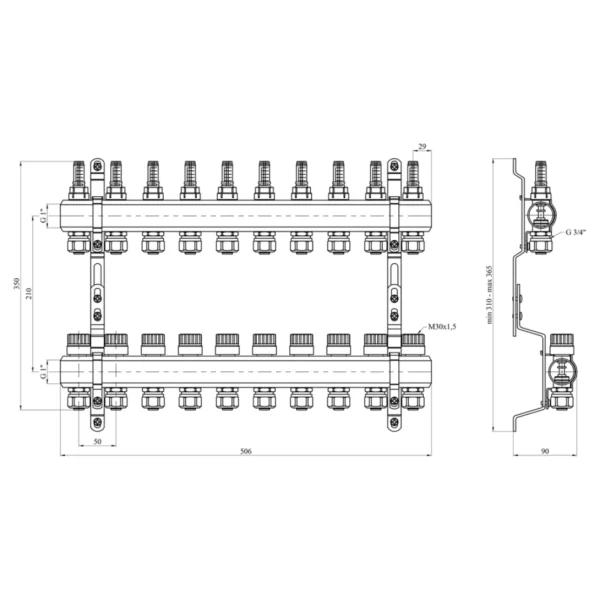 Коллектор теплого пола STA 3/4″х25 ВН