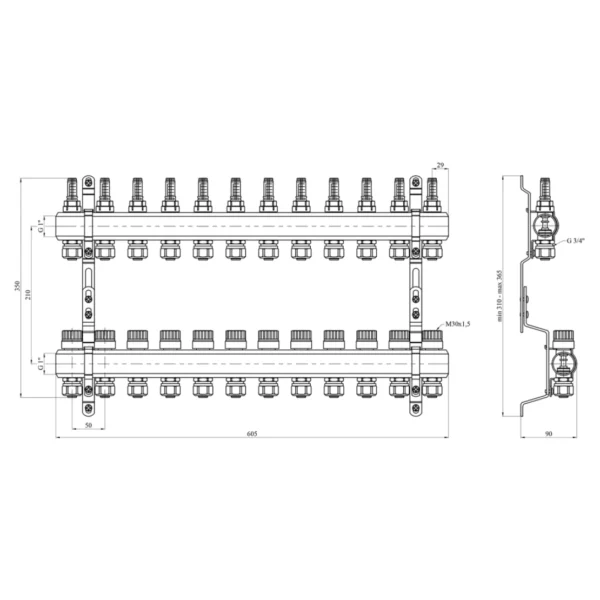 Коллектор теплого пола STA 3/4″х25 ВН