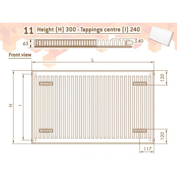 Стальной радиатор DeLonghi Compact Panel 300x1000 тип 11, боковое подключение, белый