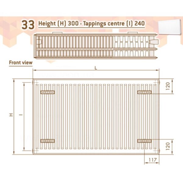 Стальной радиатор DeLonghi Compact Panel 300х800 тип 33, боковое подключение, белый (0181743124)