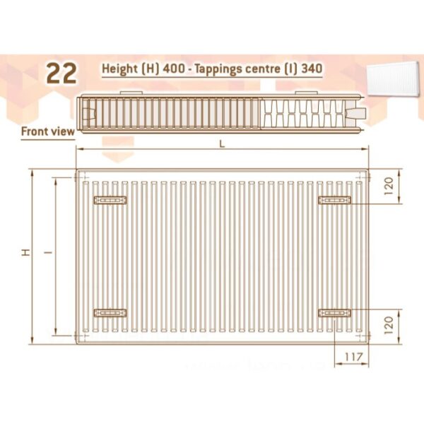 Стальной радиатор DeLonghi Compact Panel 400x1000 тип 22, боковое подключение, белый (0181544130)